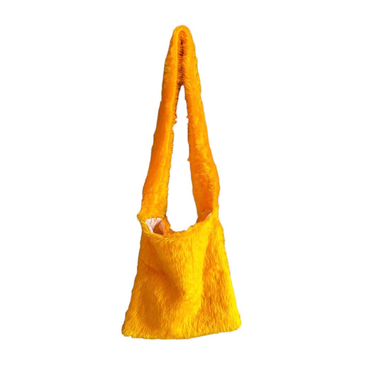 Yellow Faux Fur Mini Tote Bag by Studio Burt