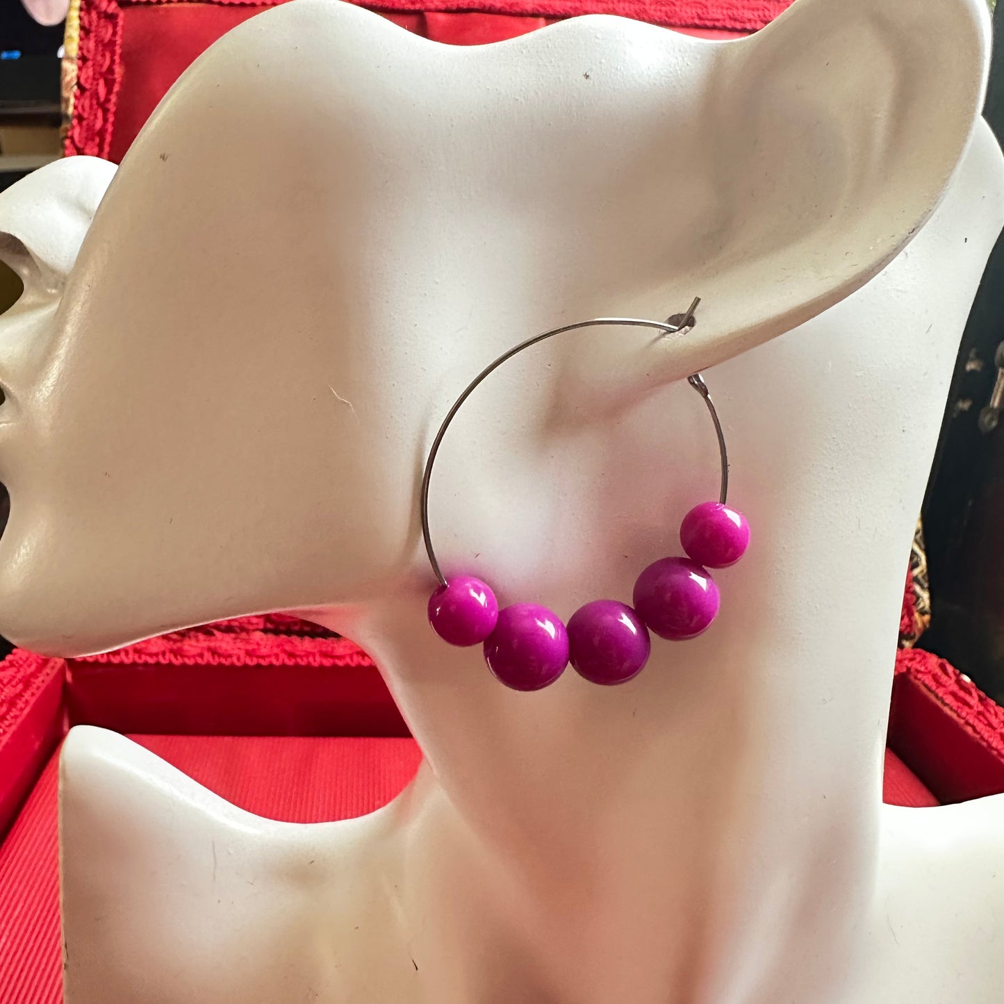 Pink Beaded Statement Hoop Earrings by Studio Burt